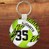 Heldergroene W zebra strepen meisjes volleybal Sleutelhanger (Voorkant)