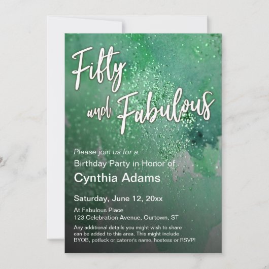Heldergroene Waterverf Glitter Vijftig en Fabulous Kaart (Voorkant)