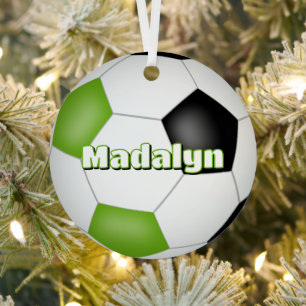 Heldergroene zwarte keepsake voetbalsporter metalen ornament