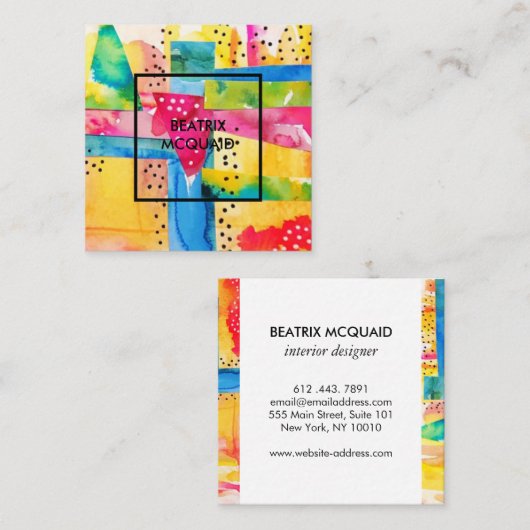 Helderheid Abstracte kleurrijke Waterverf Vierkante Visitekaartje (Voorkant / Achterkant)