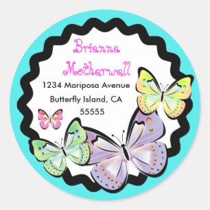 Helderheid en mooie Butterfly-adreslabel. Ronde Sticker