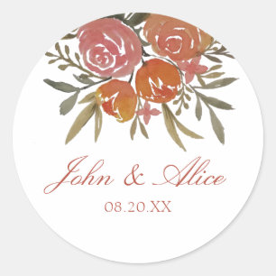 Helderheid en Oranje Floral Wedding Ronde Sticker