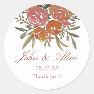 Helderheid en Oranje Floral Wedding Ronde Sticker