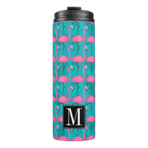 Helderheid Flamingo patroon Voeg je Initiaal toe Thermosbeker
