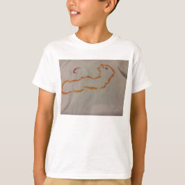 Helderheid van oranje acrylstencil over de borst t-shirt