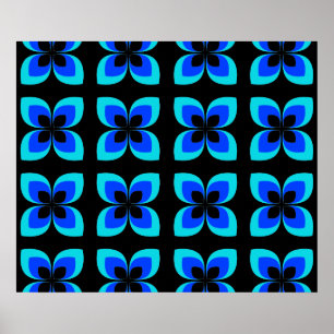 Helderheid van twee tinten blauw ventilatorpatroon poster