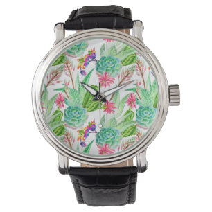 Helderheid Waterverf Cactus & Succulent Patroon Horloge