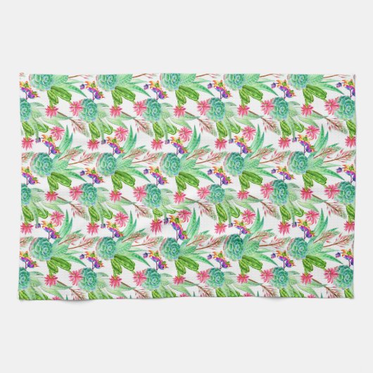 Helderheid Waterverf Cactus & Succulent Patroon Theedoek (Horizontaal)