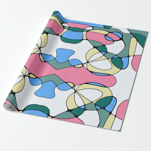 Helderkleurig Abstract patroon - Roze Blauw Groen Cadeaupapier (Uitgerold)
