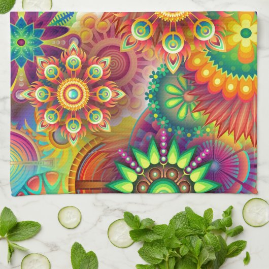 Helderkleurig Abstract ventilatorpatroon Theedoek (Gevouwen)