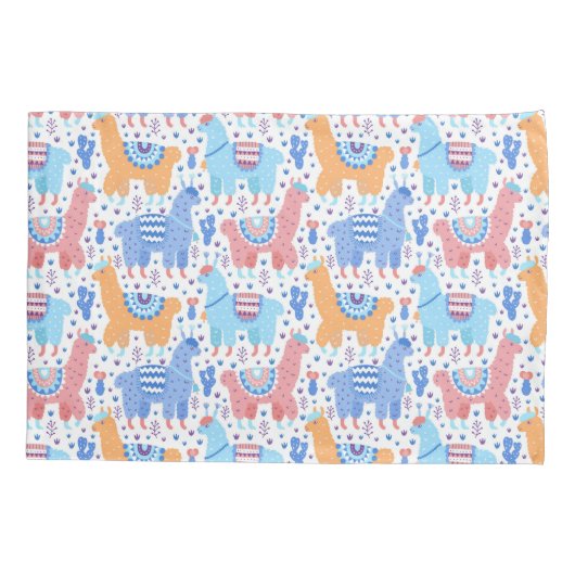 Helderkleurig Alpaca-patroon Kussensloop (Achterkant-Links)