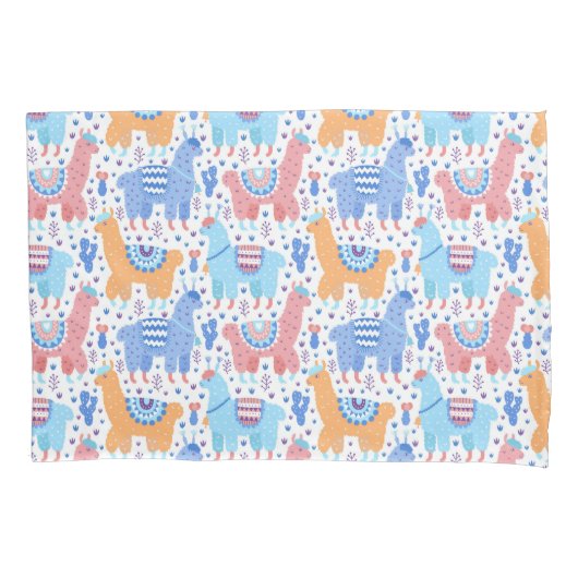 Helderkleurig Alpaca-patroon Kussensloop (Voorkant-Links)