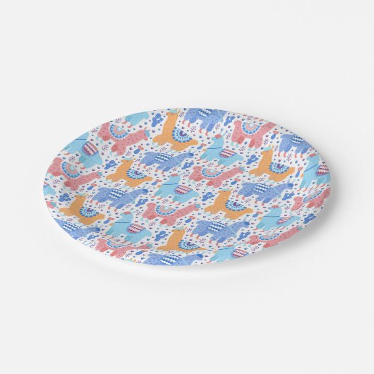 Helderkleurig Alpaca-patroon Papieren Bordje (Gekanteld)