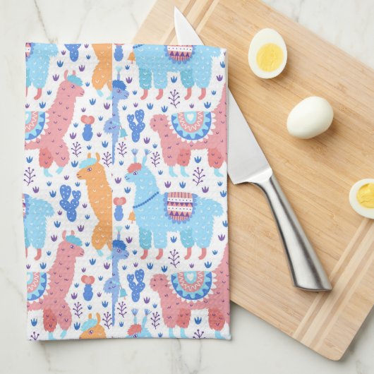 Helderkleurig Alpaca-patroon Theedoek (Quarter Fold)