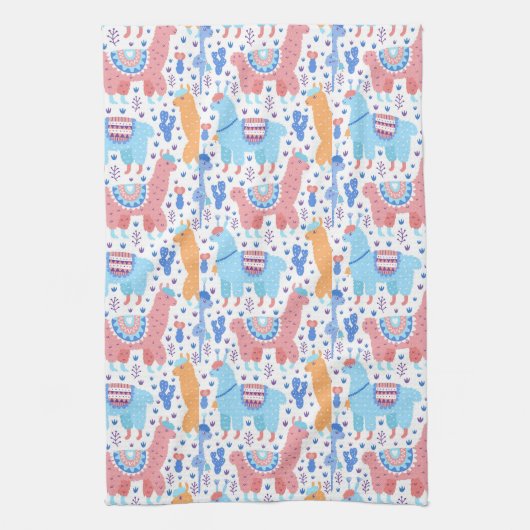 Helderkleurig Alpaca-patroon Theedoek (Verticaal)