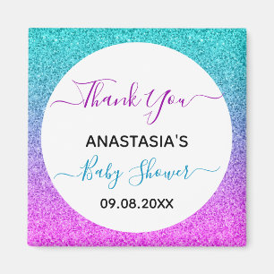 Helderkleurig blauw Paars Dank u Baby shower Magneet