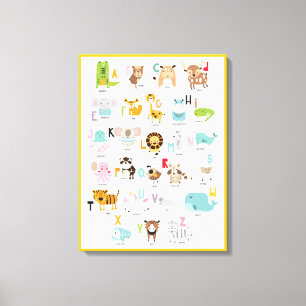 Helderkleurig Oranje geel dierlijk alfabet Canvas Afdruk