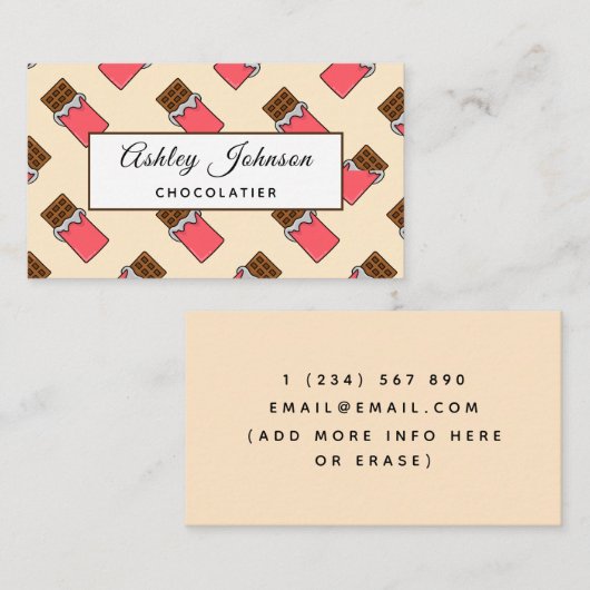 Helderkleurig patroon met chocolaatstaaf en kleurr visitekaartje (Voorkant / Achterkant)