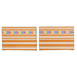 Helderkleurig patroon op Oranje en wit streep Kussensloop