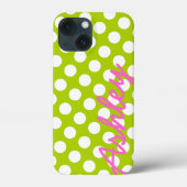 Helderkleurig pokadopatroon met naam - groen roze Case-Mate iPhone case (Achterkant)