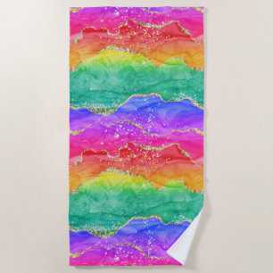 Helderkleurig regenbooglitter Gold Agate Strandlaken