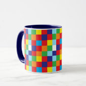 Helderkleurig vierkant vierkant patroon blauw rood mok (Voorkant links)