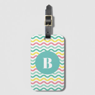 Helderkleurig Wavy Pattern Monogramed Bagagelabel