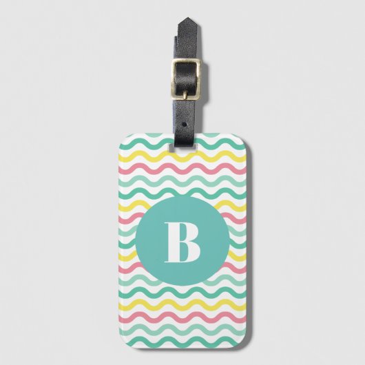 Helderkleurig Wavy Pattern Monogramed Bagagelabel (Voorkant (verticaal))