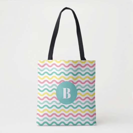 Helderkleurig Wavy Pattern Monogramed Draagtas (Voorkant)