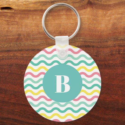 Helderkleurig Wavy Pattern Monogramed Sleutelhanger (Voorkant)