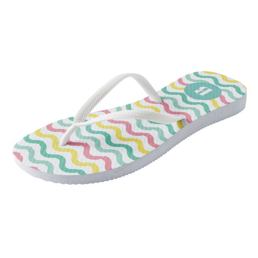 Helderkleurig Wavy Pattern Monogramed Teenslippers (Schuin)