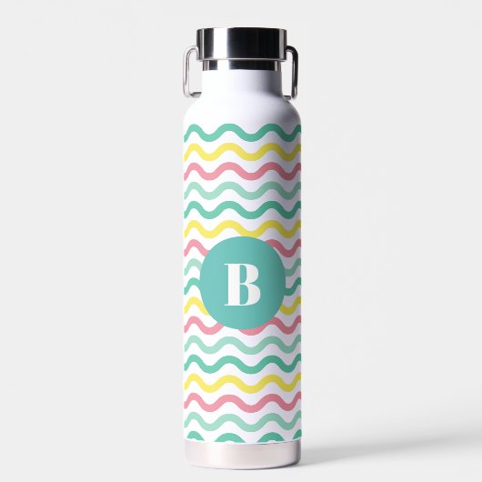 Helderkleurig Wavy Pattern Monogramed Waterfles (Voorkant)