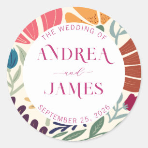 Helderkleurig Wildflower Abstract Floral Wedding Ronde Sticker
