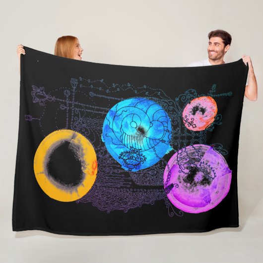 Helderkleurige Abstracte kunst die multiversum uit Fleece Deken (In situ)