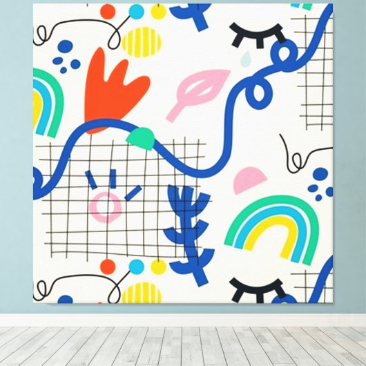 Helderkleurige Abstracte kunststofdoppen Canvas Afdruk (Insitu (Houten vloer))