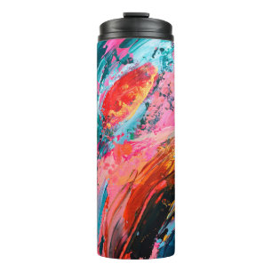 Helderkleurige hand geschilderd abstract achtergro thermosbeker