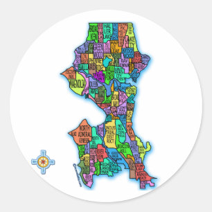 Helderkleurige kaart van Seattle Ronde Sticker