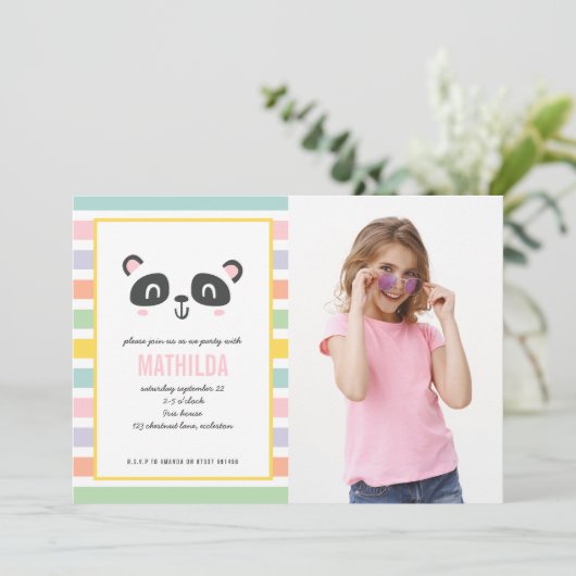 Helderkleurige multicolor panda-verjaardagsfeestje (Staand voorkant)