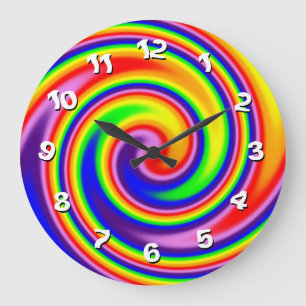 Helderkleurige Rainbow Spiral Swirl Wonky Numbers Grote Klok