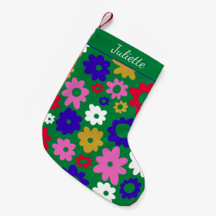 Helderkleurige Scandinavian Flowers Green Custom Kleine Kerstsok
