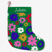 Helderkleurige Scandinavian Flowers Green Custom Kleine Kerstsok (Voorkant)