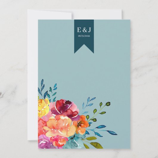 Helderkleurige turkooise floral Weddenschap I Kaart (Achterkant)