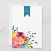 Helderkleurige turkooise floral Wedding Kaart (Achterkant)