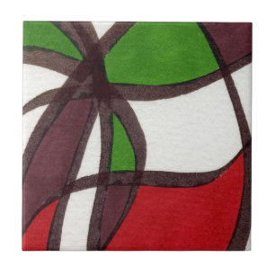 Helderkleurige vrije vorm abstract in rood en groe tegeltje