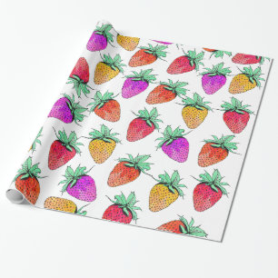 Helderkleurige Waterverf fruitige aardbeien Cadeaupapier