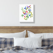 Helderkleurige Waterverf van vogels en bloemen Canvas Afdruk (Insitu (Slaapkamer))