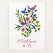 Helderkleurige Waterverf van vogels en bloemen Planner (Voorkant)