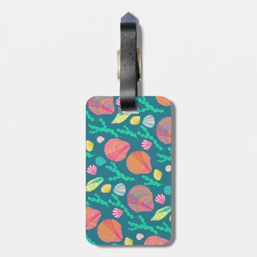 Helderkleurige zeeshells en seaweed Pattern Bagagelabel (Achterkant verticaal)