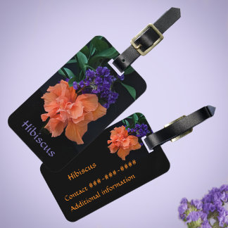 Helderlijk Oranje Hibiscus Tropisch Zwart Bagagelabel