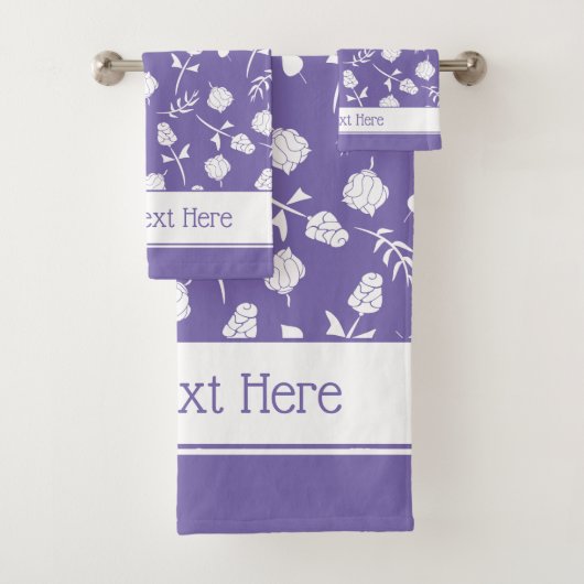 Helderlijk Paars en wit rosebud Floral Pattern Bad Handdoek (Insitu)